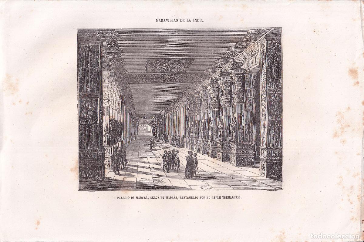 Arte: GRABADO PALACIO DE MADUR&Aacute;, INDIA (c.1850)