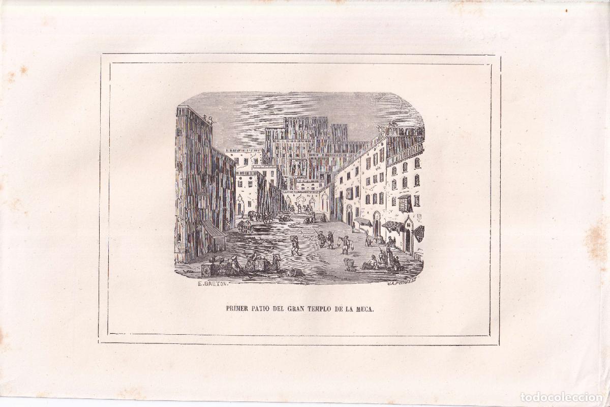 Arte: GRABADO PRIMER PATIO DEL GRAN TEMPLO DE LA MECA (c.1850)