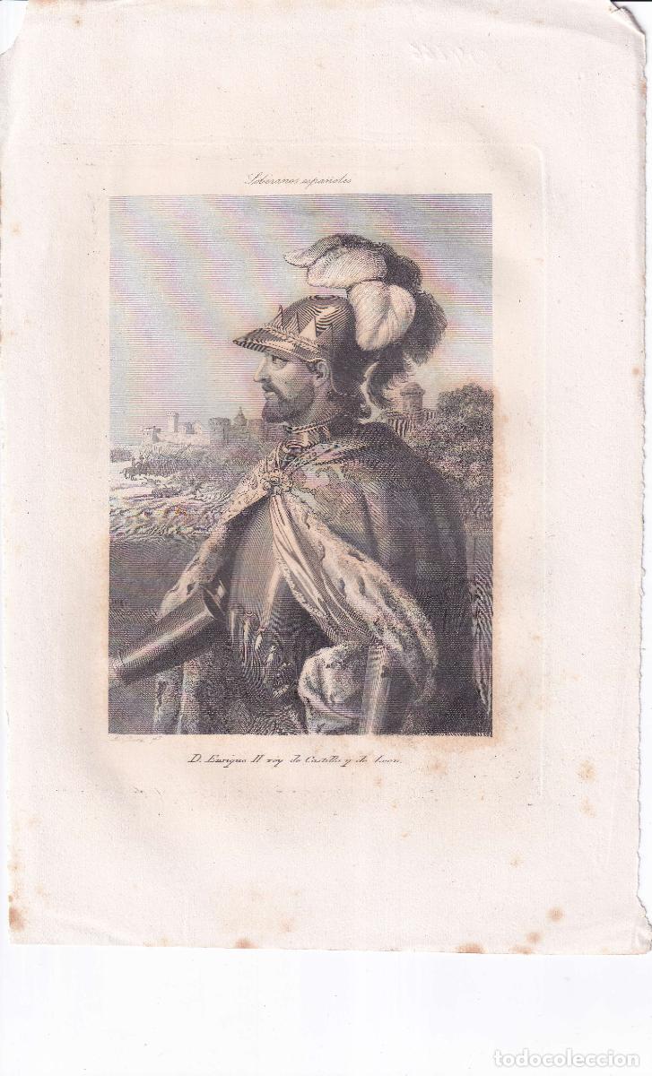 Arte: GRABADO ENRIQUE II, REY DE CASTILLA Y DE LE&Oacute;N - A. ROCA (c.1850)