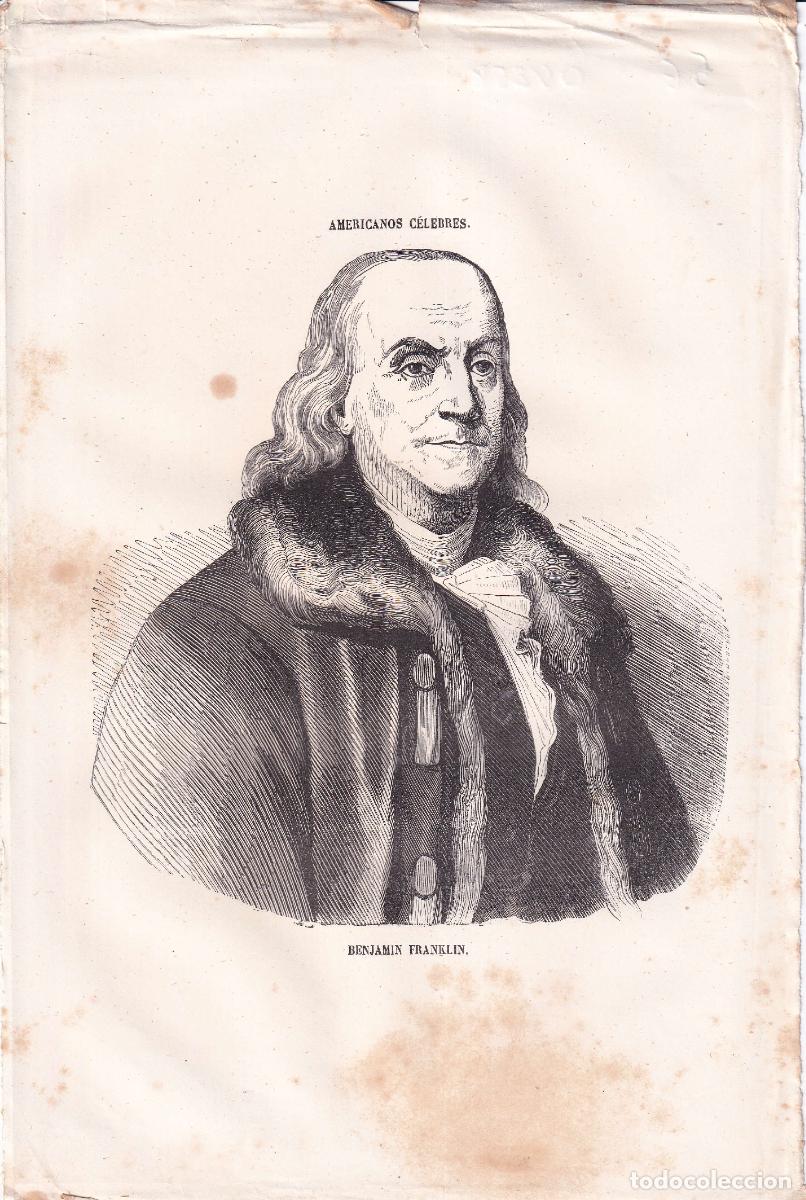 Arte: GRABADO BENJAMIN FRANKLIN (c.1850) - Foto 1