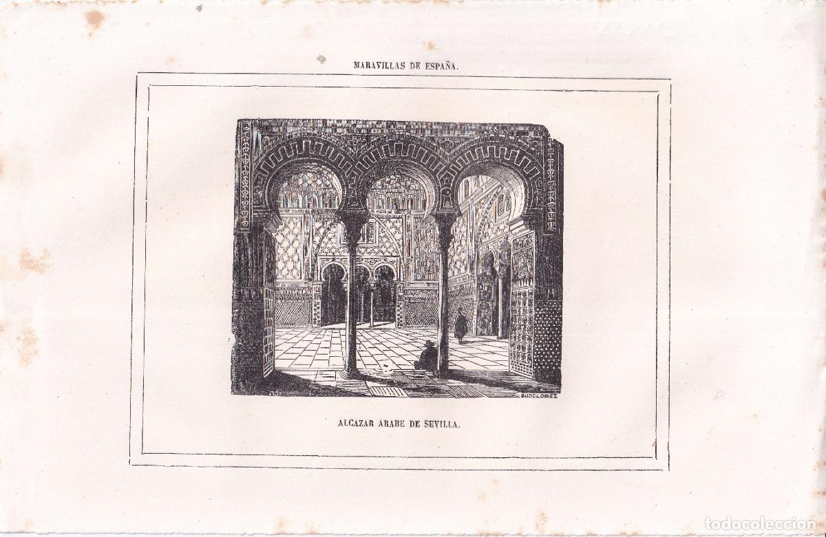 Arte: GRABADO ALC&Aacute;ZAR &Aacute;RABE DE SEVILLA (c.1850)