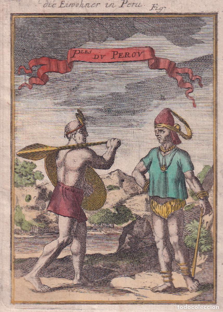 Arte: GRABADO DESCRIPCI&Oacute;N DEL UNIVERSO. HABITANTES DEL PER&Uacute; - A. M. MALLET (1683)