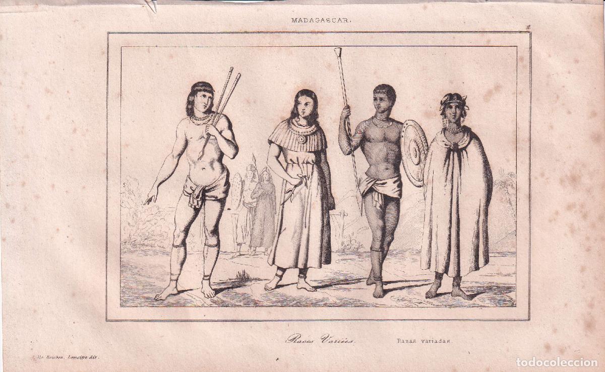 Arte: GRABADO MADAGASCAR - RAZAS VARIADAS (c.1850)