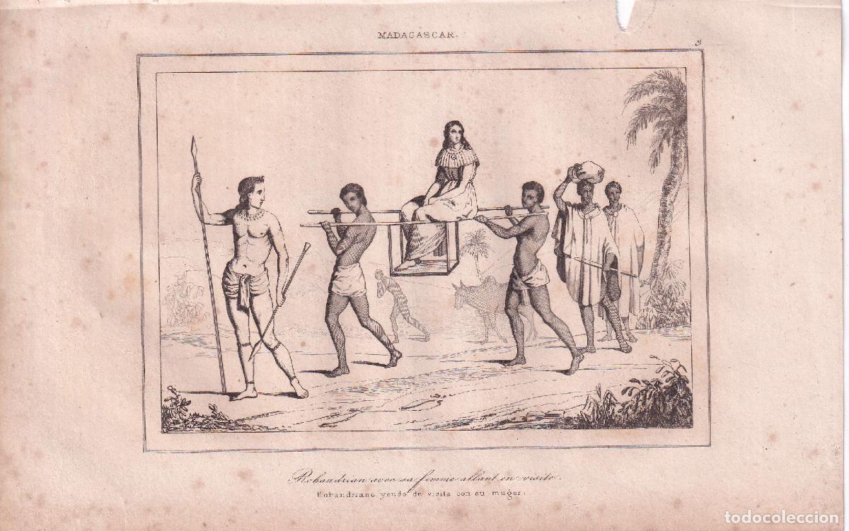 Arte: GRABADO MADAGASCAR - ROHANDRIANO YENDO DE VISITA CON SU MUJER (c.1850)