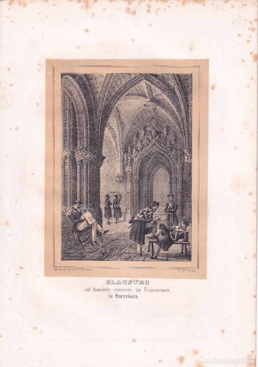 Arte: GRABADO CLAUSTRO DEL DEMOLIDO CONVENTO DE FRANCISCANOS DE BARCELONA - PARCERISA (c.1850)