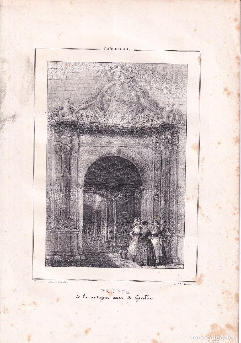 Arte: GRABADO PUERTA DE LA ANTIGUA CASA DE GRALLA - PARCERISA (c.1850)