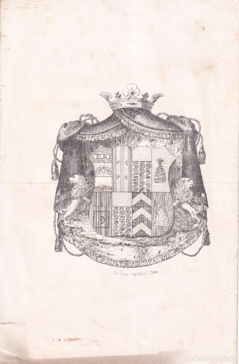 Arte: GRABADO ESCUDO DE ARMAS NOBILIARIO (c.1850)