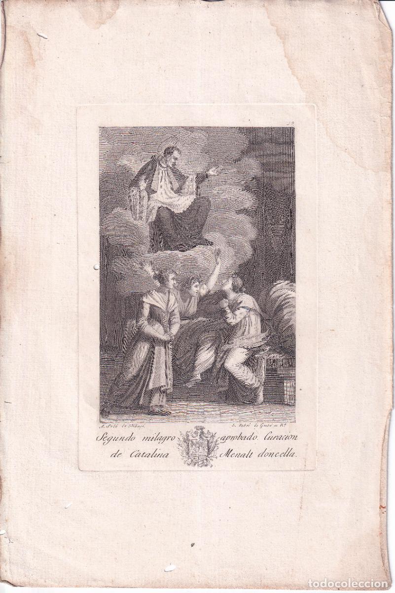 Arte: GRABADO SEGUNDO MILAGRO APROBADO, CURACI&Oacute;N DE CATALINA MENALT (c.1850)