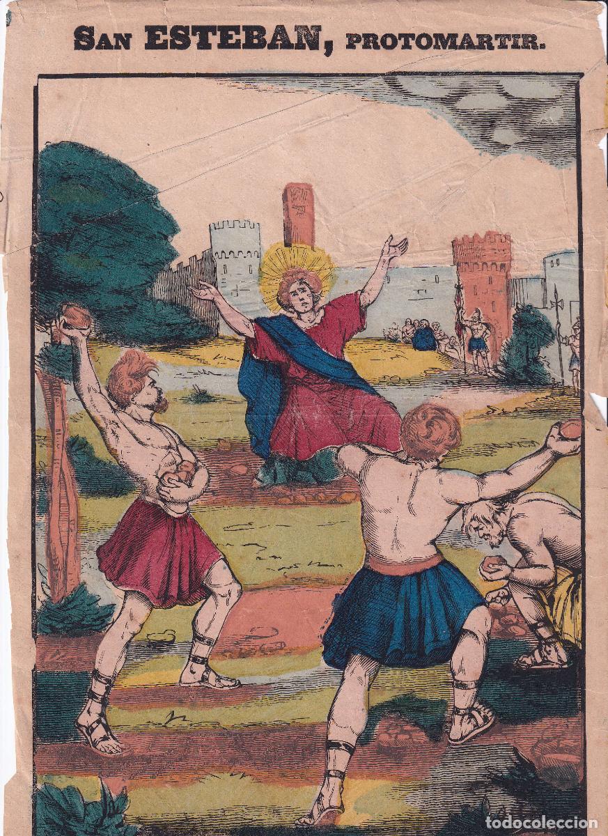 Arte: GRABADO COLOREADO SAN ESTEBAN PROTOM&Aacute;RTIR (c.1850)