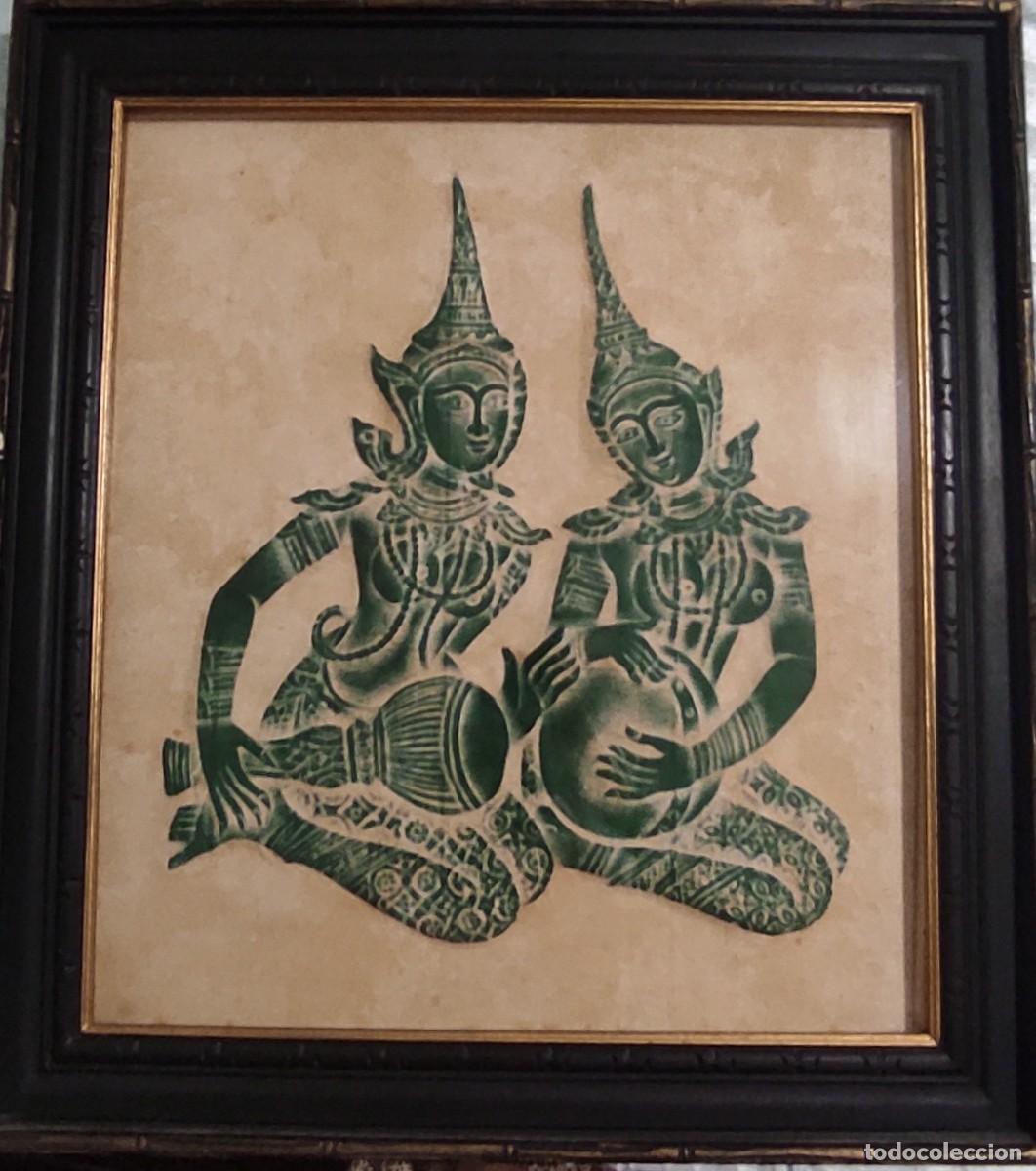 Arte: FROTADO TAILAND&Eacute;S Carboncillo sobre papel de arroz ORIGINAL A&Ntilde;OS 60