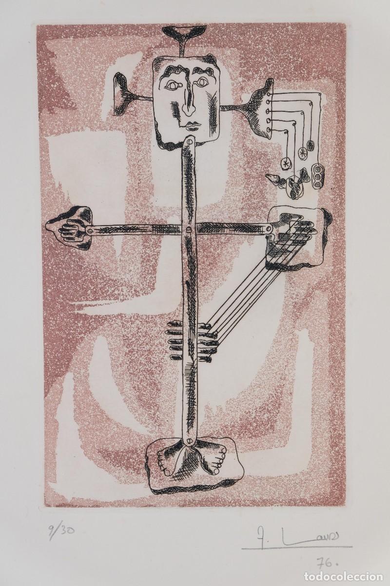 Arte: Grabado 9/30 Composici&oacute;n surrealista firma ilegible a l&aacute;piz 1976