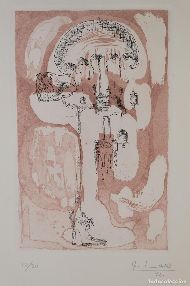 Arte: Grabado 10/30 Composici&oacute;n surrealista firma ilegible a l&aacute;piz 1976