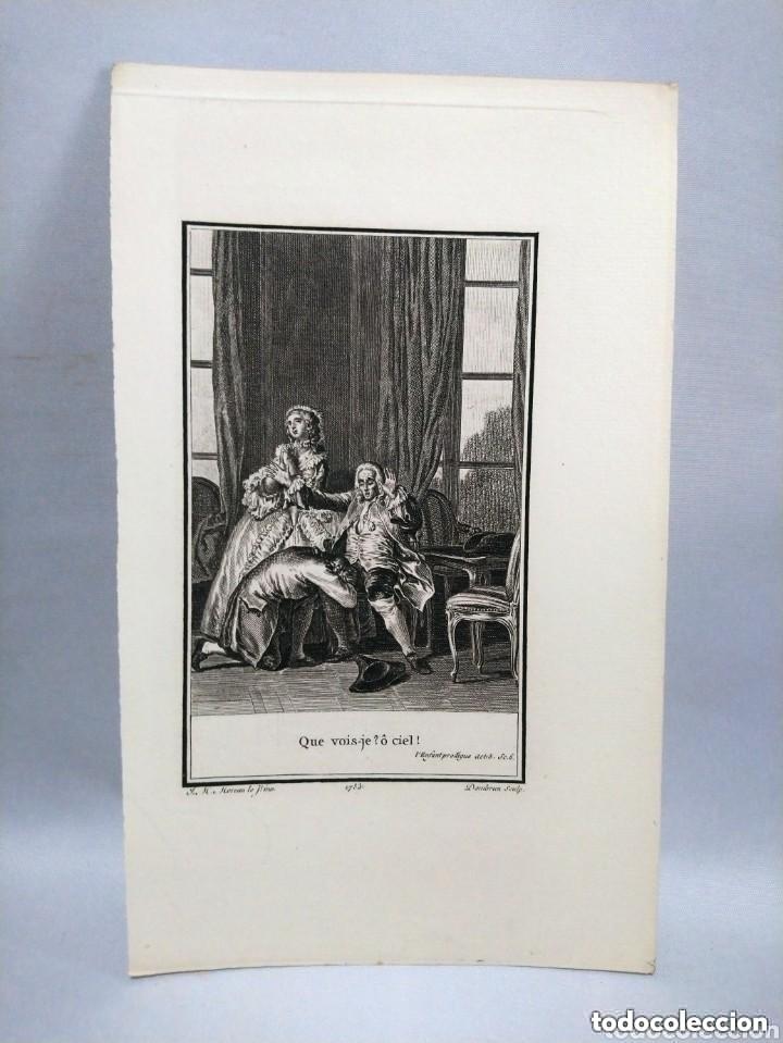 Art: Grabado Que vois-je? &ocirc; Ciel ! L&acute;Enfante Prodige Acte 5&ordm; scene 6&ordm;. Dambrun sculp. 1783. Moreau le Jeu