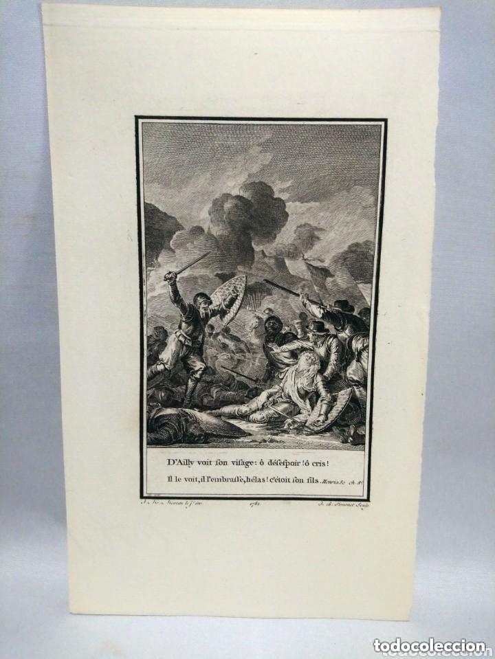 Arte: Grabado Henriade (Voltaire) ch. 8&ordm;. Por J.B. Simonet. 1782. Moreau le Jeune