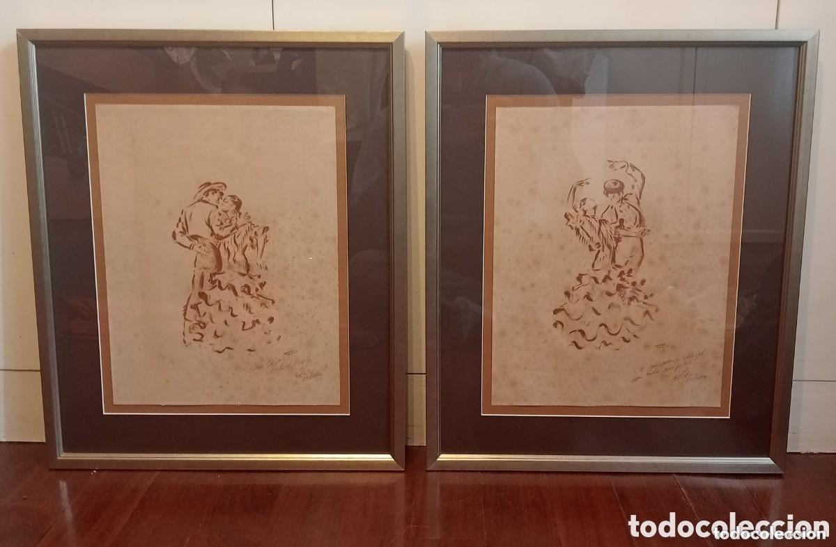 Arte: PAREJA DE DIBUJOS. ARTE-BILBAO. RIBERA CHAC&Oacute;N. ROSARIO Y ANTONIO. FLAMENCO. TRIANA. FIRMA AUTOR