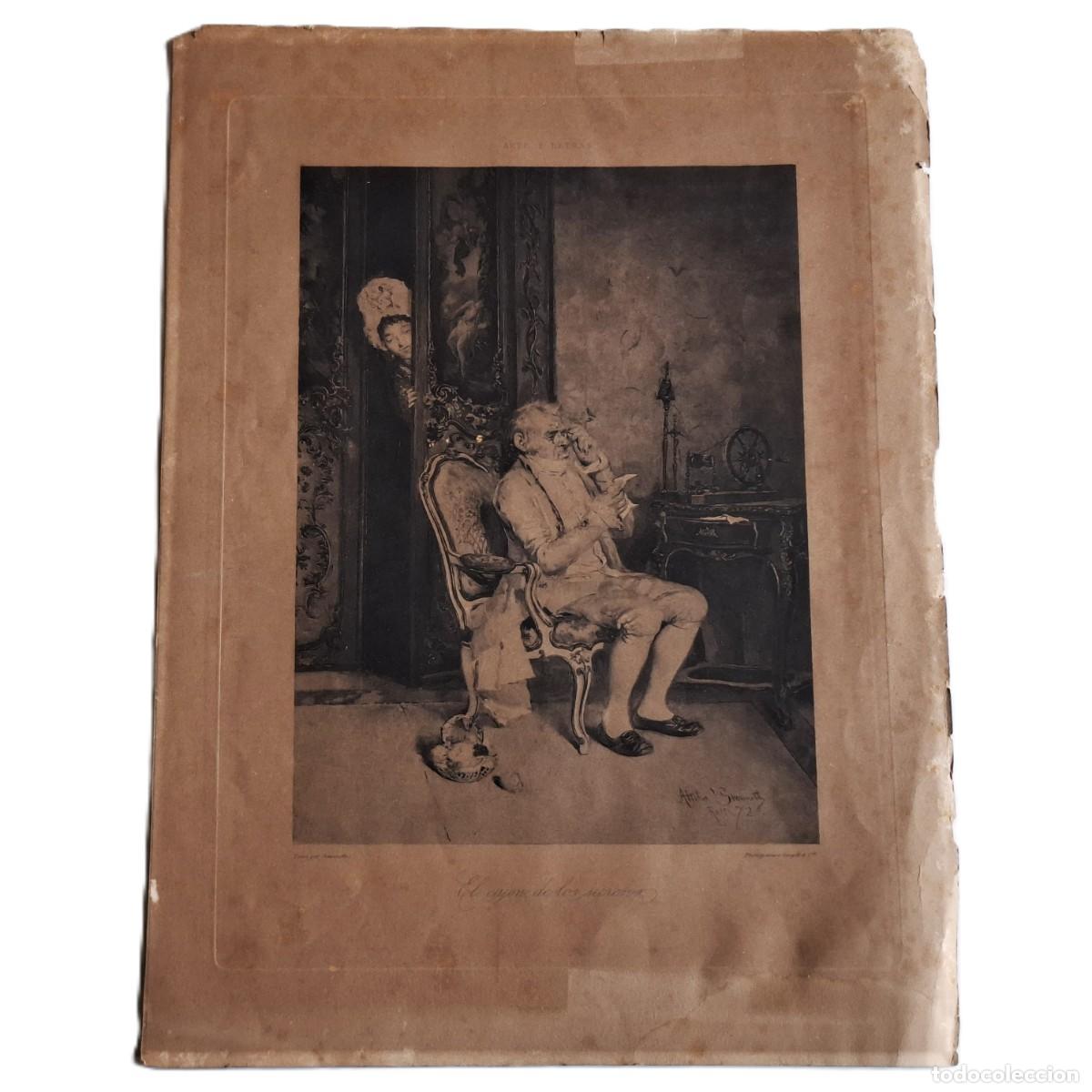 Arte: 1882 GRABADO ANTIGUO SIGLO XIX - CAJON DE LOS SECRETOS - ARTE Y LETRAS BARCELONA - 28X37.CM