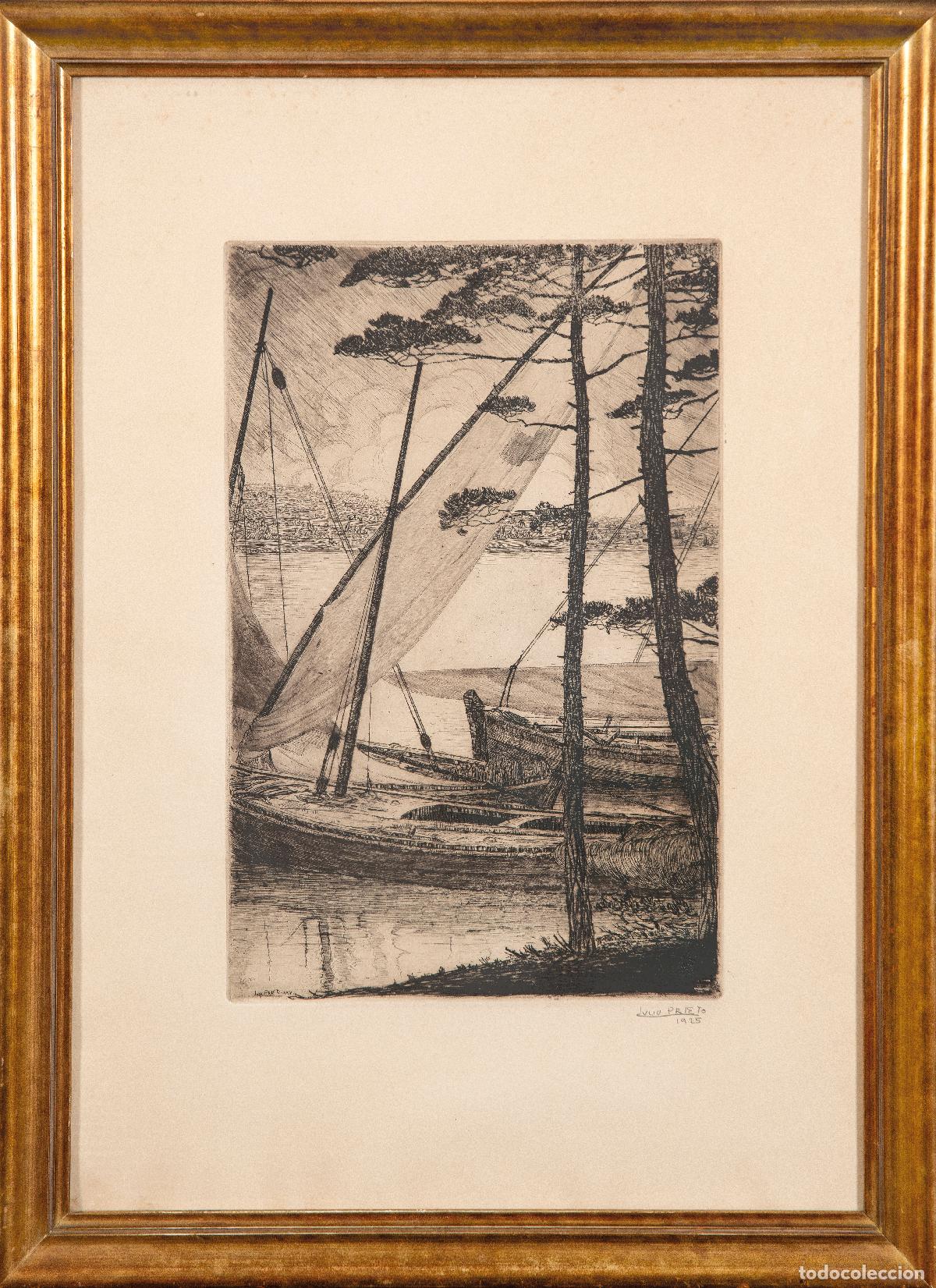 Arte: La R&iacute;a grabado sobre papel Julio Prieto Nespereira firmado y fechado a l&aacute;piz en 1925