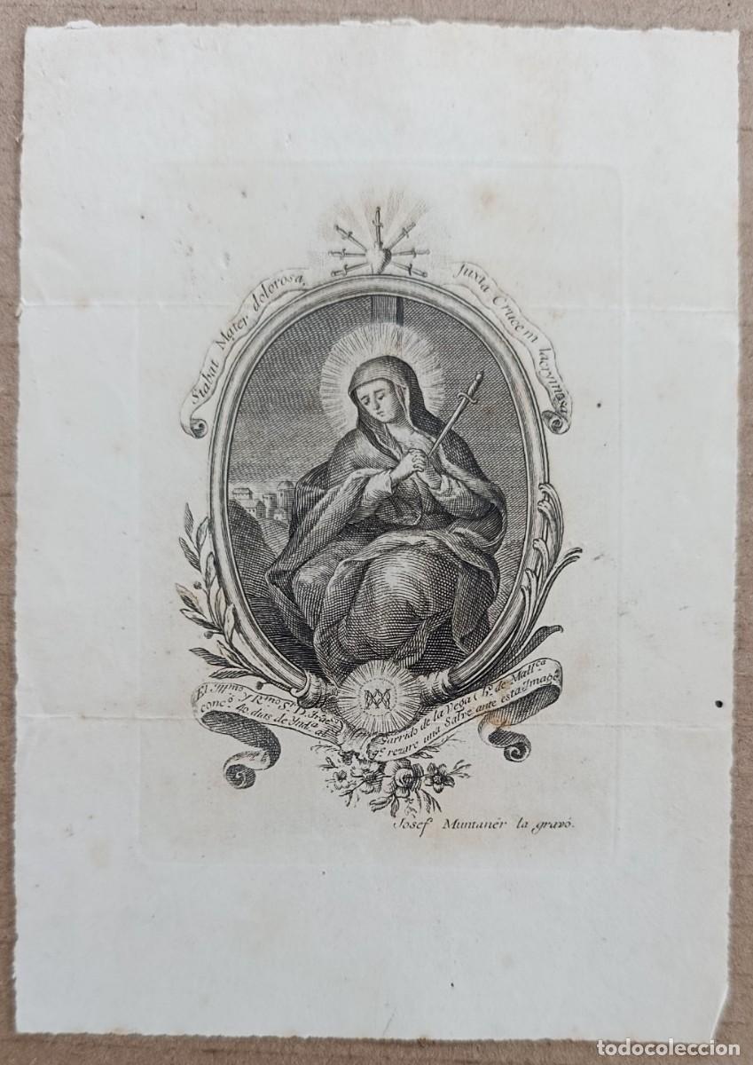 Art: GRABADO ORIGINAL DE JOS&Eacute; MUNTANER (MALLORCA, ENTRE 1745-1788). MATER DOLOROSA.