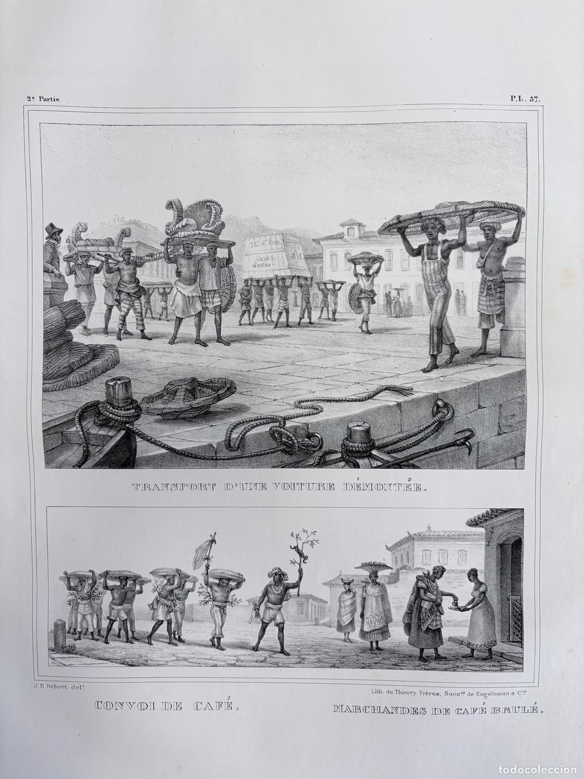 Arte: GRABADO TRANSPORTE DE CARRUAJE, CONVOY DE CAF&Eacute; Y VENDEDORAS DE CAF&Eacute; EN BRASIL, CA. 1835