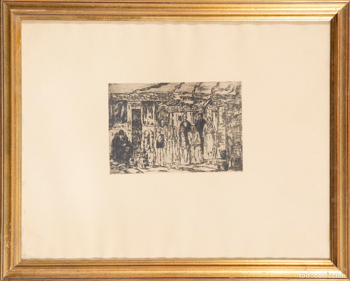 Arte: Familia grabado al aguafuerte Jos&eacute; Guti&eacute;rrez Solana firmado en plancha primera mitad del siglo XX