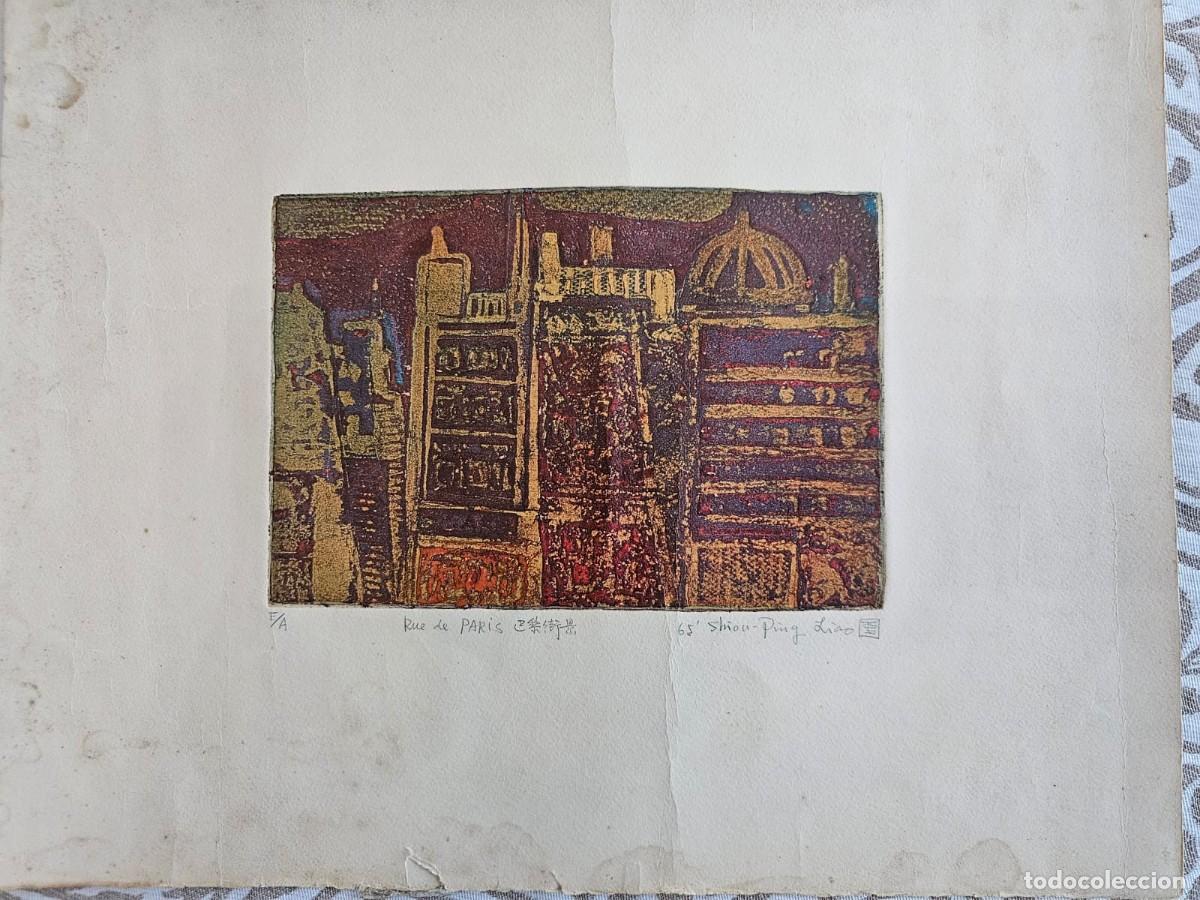 Arte: Grabado / Estampa &rdquo;Rue de Paris&rdquo; de Liao Shiou-Ping. Prueba de Artista (E/A), firmado, 1965.