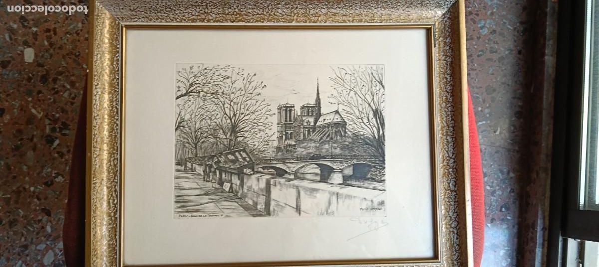 Arte: Grabado al Buril Original Dufza Paris Quai de la Tournelle