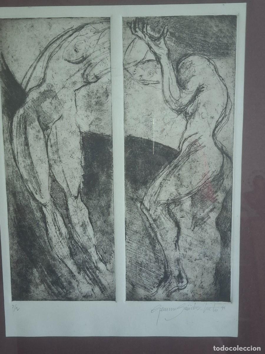 Arte: Grabado calcogr&aacute;fico original (muy probablemente un aguafuerte o aguatinta firmado p/a