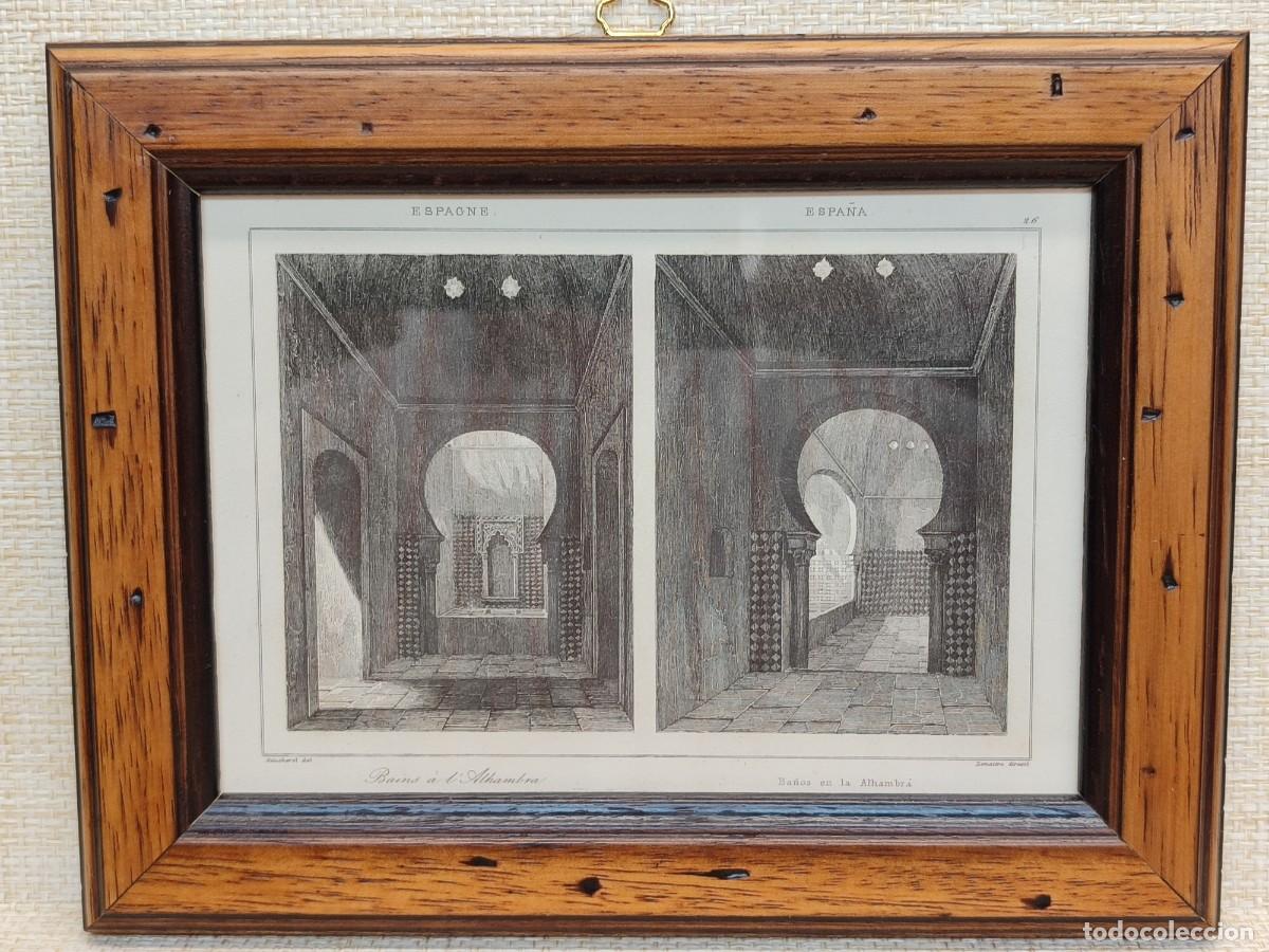 Arte: Ba&ntilde;os &aacute;rabes de La Alhambra. Lemaitre. L&acute;Univers Pittoresque. Espagne. 1844. Cuadro.
