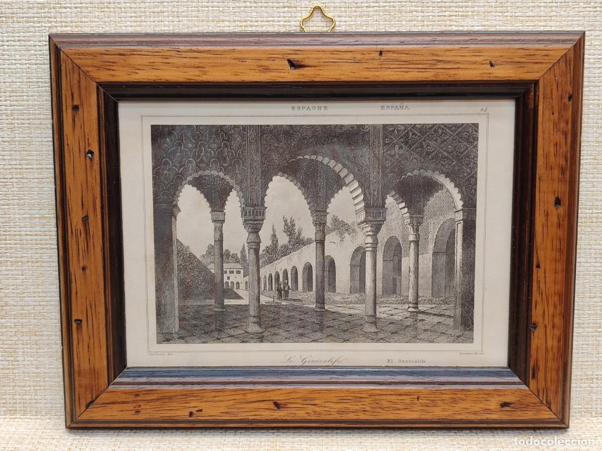 Arte: El Generalife. Granada. Lemaitre. L&acute;Univers Pittoresque. Espagne. 1844. Cuadro.