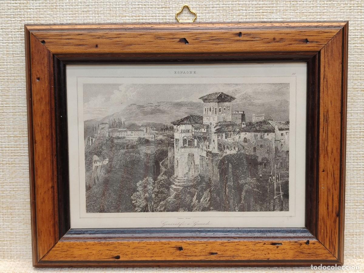 Arte: El Generalife y la Alhambra de Granada. Lemaitre. L&acute;Univers Pittoresque. Espagne. 1844. Cuadro.
