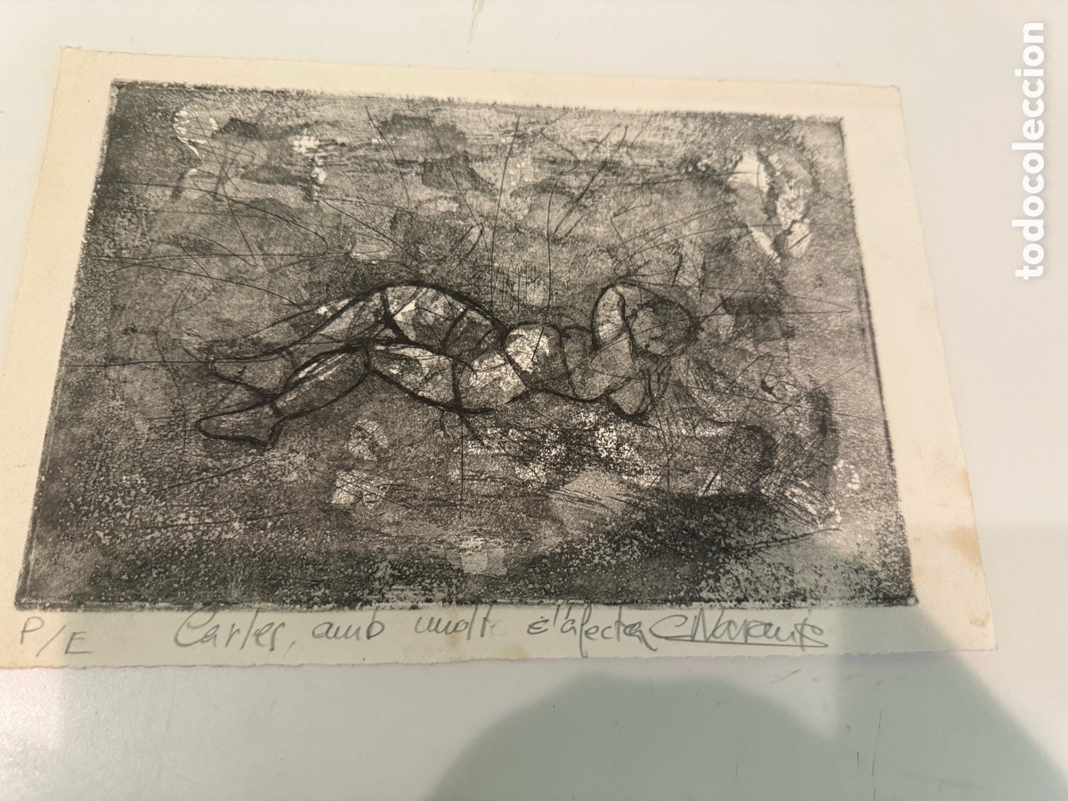 Arte: Grabado original de desnudo femenino dedicado a Carles Prun&eacute;s, firmado por el autor