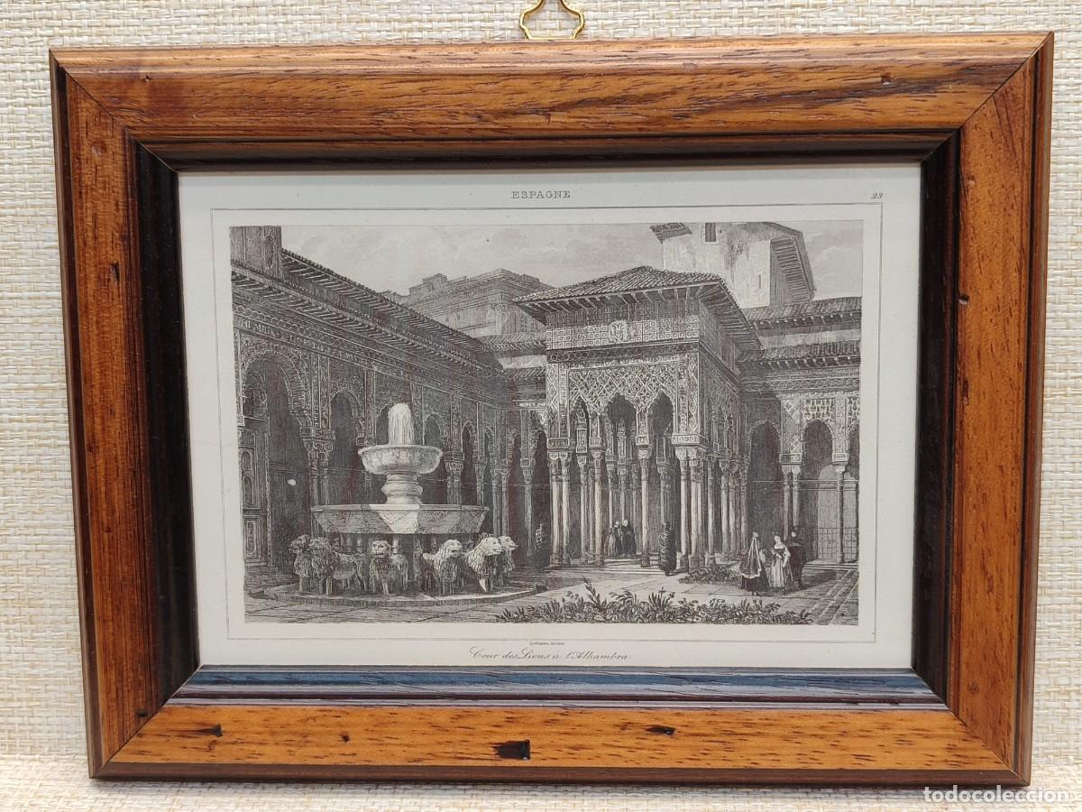 Arte: Patio de los Leones. Alhambra de Granada. Lemaitre. L&acute;Univers Pittoresque. Espagne. 1844. Cuadro.