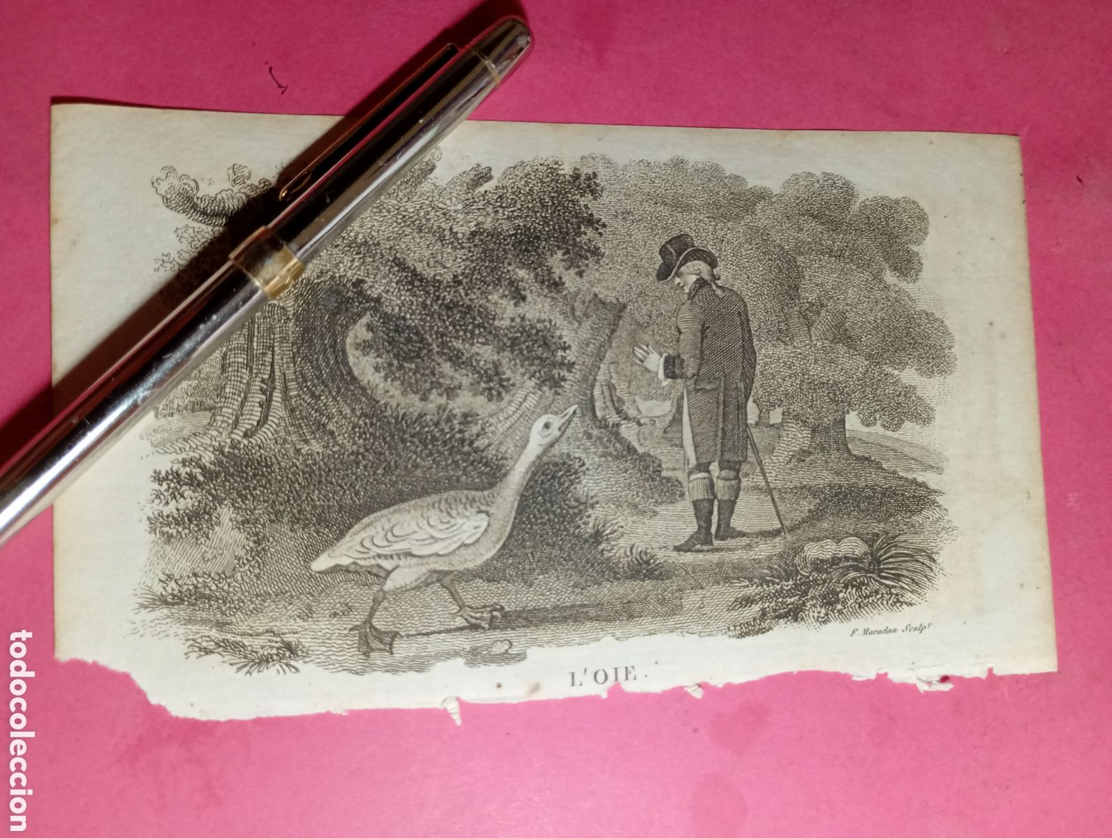 Arte: ANTIGUO GRABADO ''L&acute;OUE'' OCA Y CABALLERO