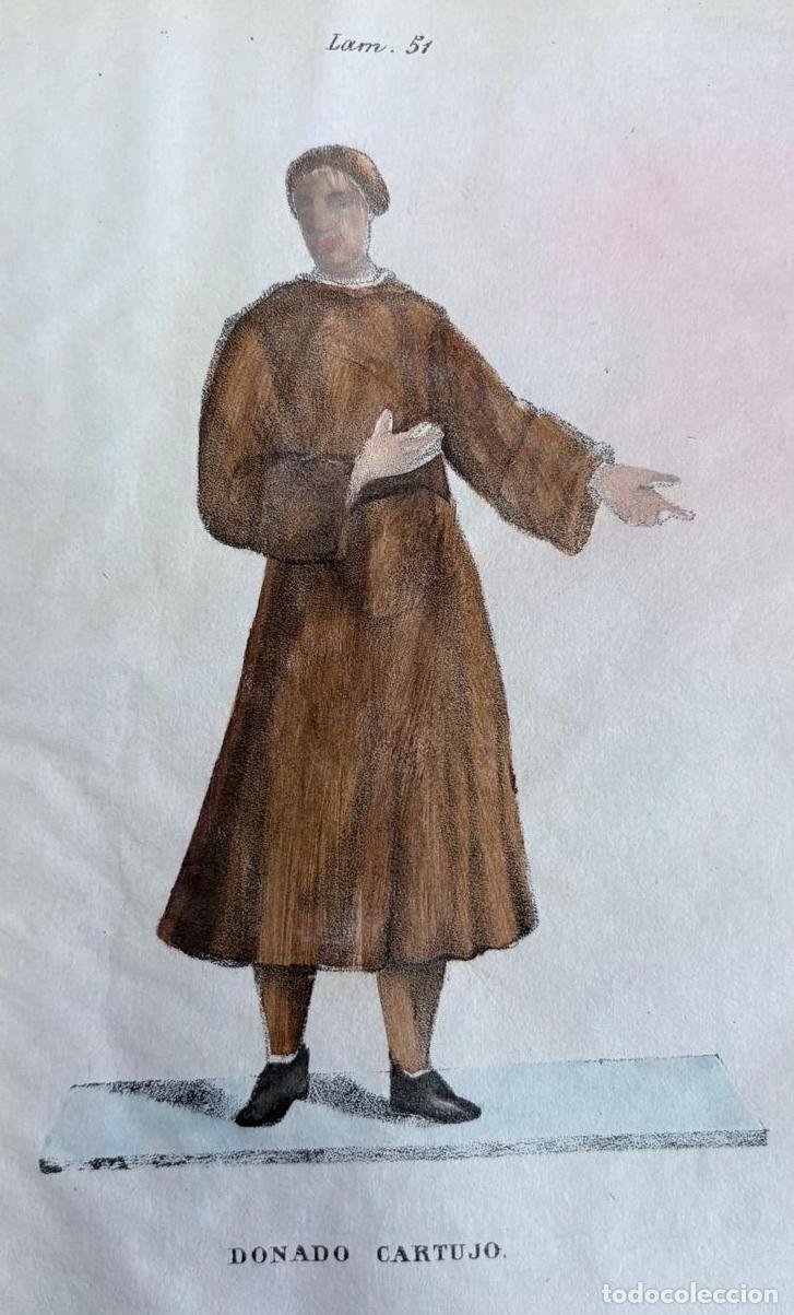 Arte: GRABADO CALCOGR&Aacute;FICO COLOREADO A MANO DONADO CARTUJO CON H&Aacute;BITO DE LA ORDEN CARTUJANA. S. XIX