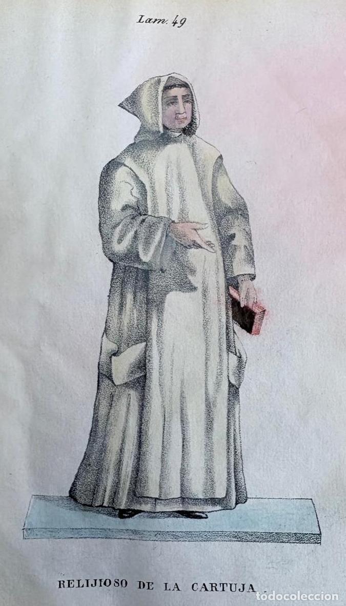 Arte: GRABADO CALCOGR&Aacute;FICO COLOREADO A MANO DE RELIGIOSO DE LA CARTUJA, SIGLO XIX