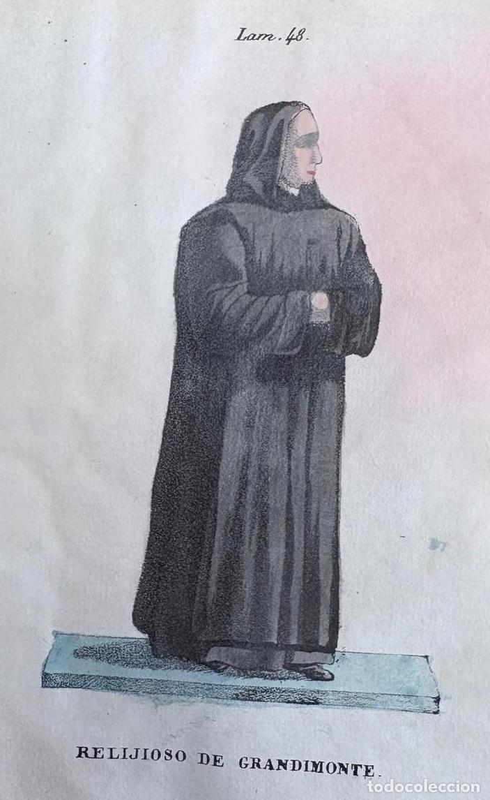Arte: GRABADO CALCOGR&Aacute;FICO COLOREADO A MANO DE RELIGIOSO DE GRANDMONT, SIGLO XIX