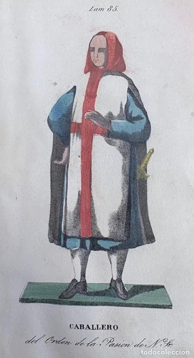Arte: GRABADO CALCOGR&Aacute;FICO COLOREADO A MANO DE CABALLERO DE LA ORDEN DE LA PASI&Oacute;N, SIGLO XIX