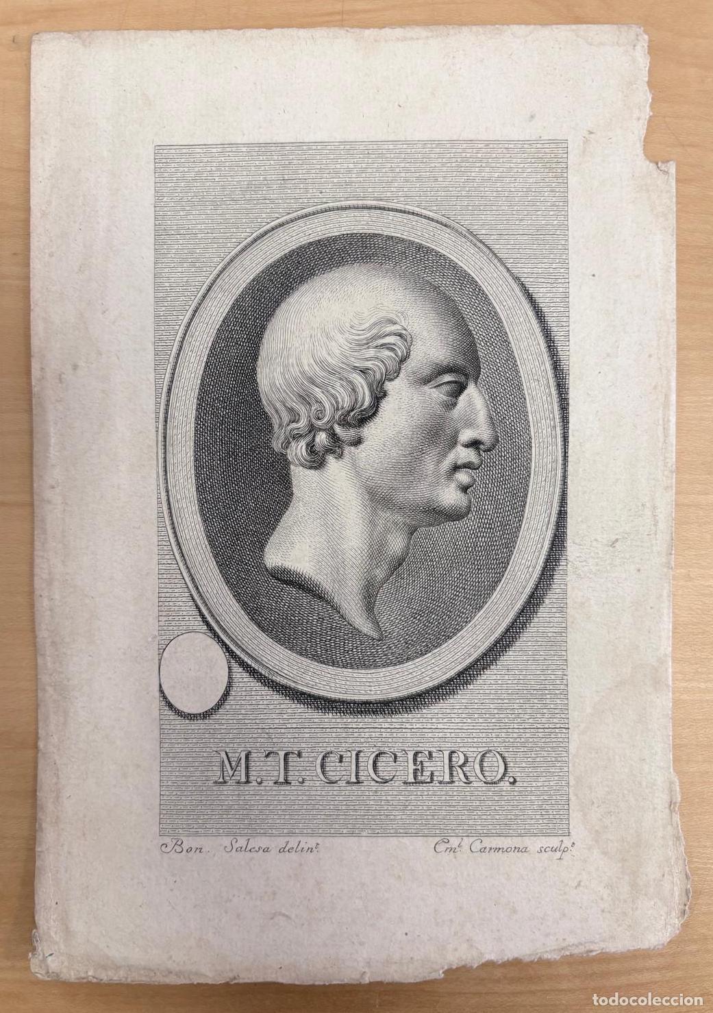 Arte: GRABADO CALCOGR&Aacute;FICO DE MARCO TULIO CICER&Oacute;N POR MANUEL SALVADOR CARMONA, SIGLO XVIII