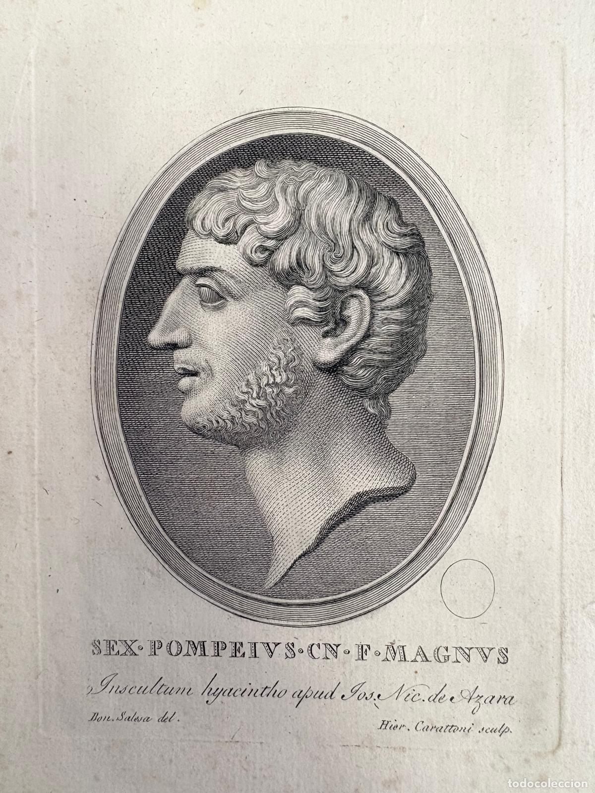 Arte: GRABADO CALCOGR&Aacute;FICO DE SEXTO POMPEYO MAGNO POR HIERONYMUS CARATTONI, SIGLO XVIII
