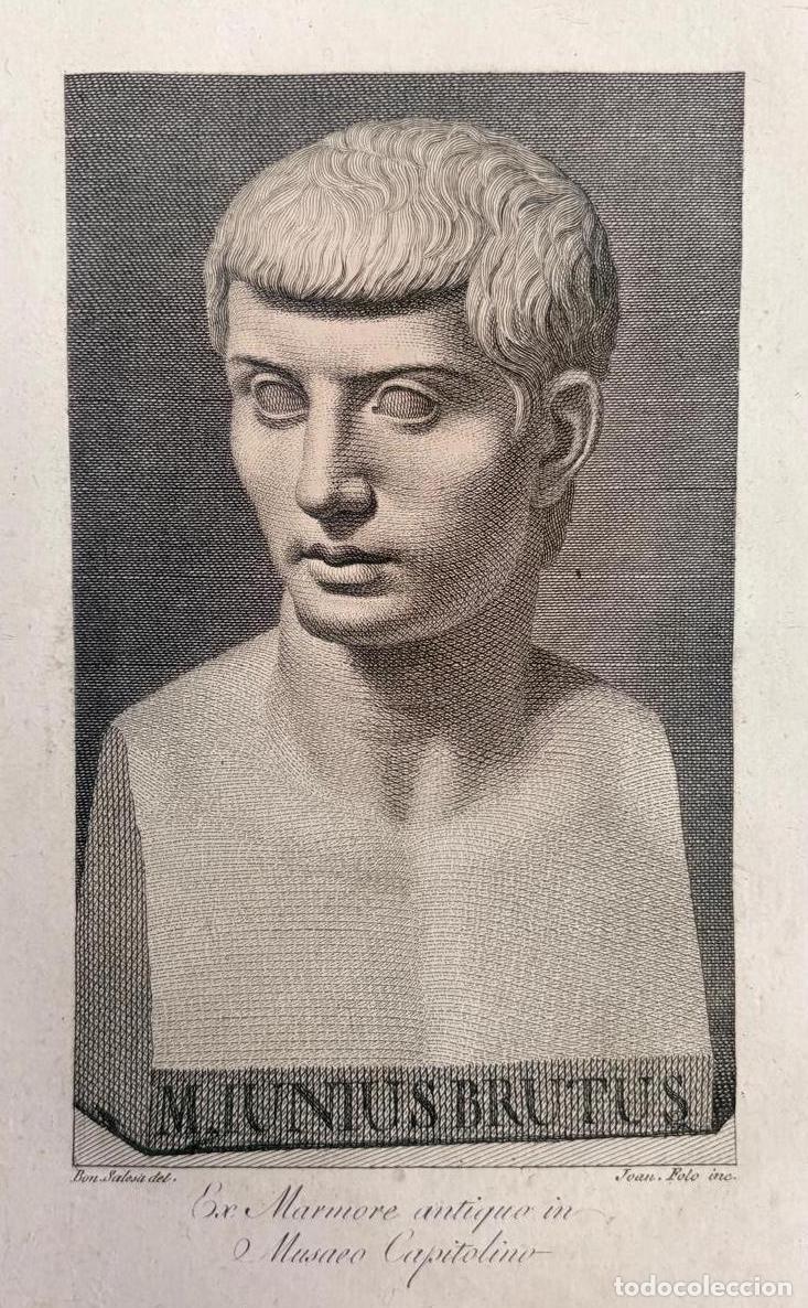Arte: GRABADO CALCOGR&Aacute;FICO DE MARCO JUNIO BRUTO POR GIOVANNI POLO, SIGLO XVIII