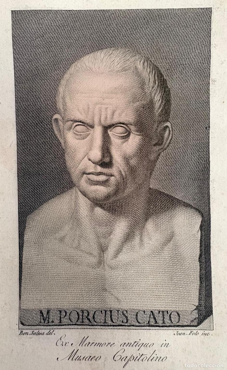 Arte: GRABADO CALCOGR&Aacute;FICO DE MARCO PORCIO CAT&Oacute;N, POR GIOVANNI POLO, SIGLO XVIII