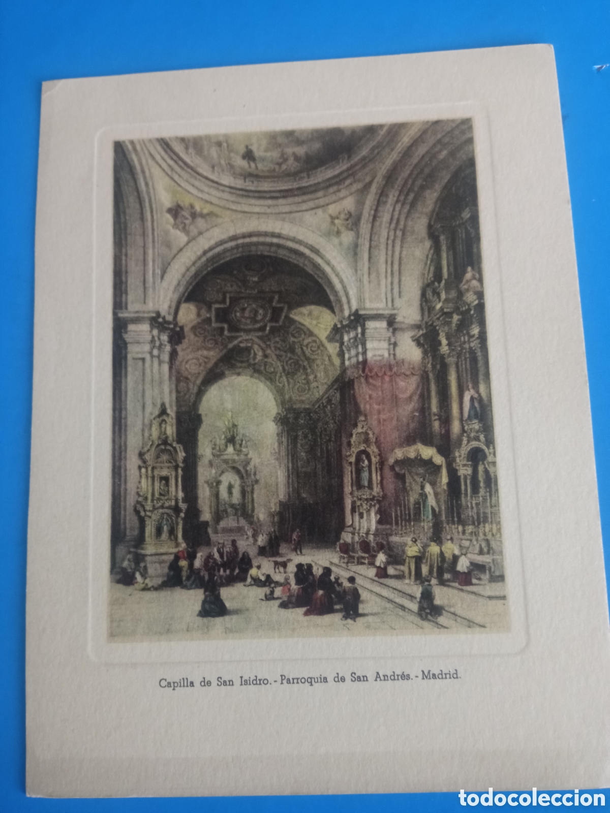 Arte: Antiguo grabado, Capilla de San Isidro, Parroquia de San Andr&eacute;s, Madrid, mide 16,5x12,3 cm
