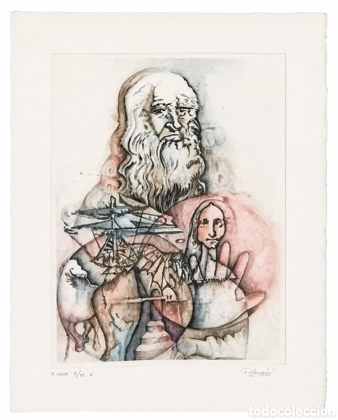 Arte: Leonardo Da Vinci Grabado del artista Felipe Alarc&oacute;n