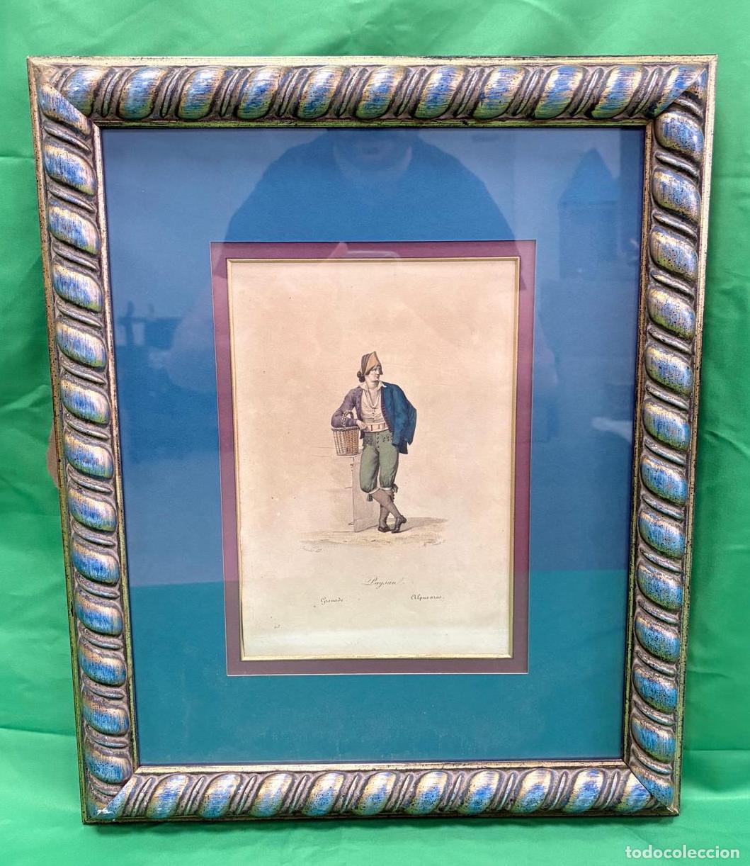 Arte: GRABADO CALCOGR&Aacute;FICO COLOREADO A MANO DE &rdquo;PAISANO DE GRANADA (ALPUJARRAS)&rdquo;, SIGLO XIX
