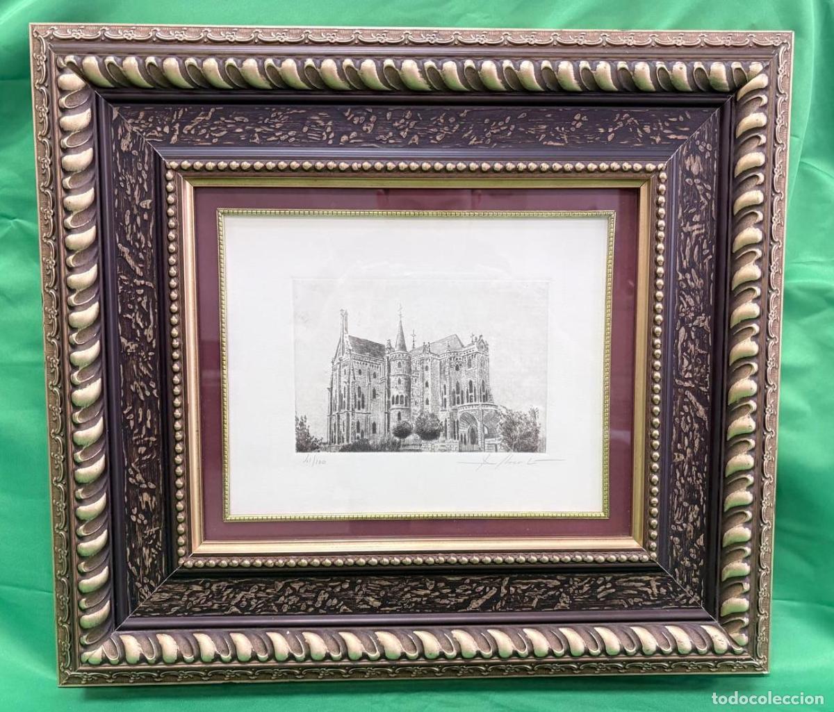 Arte: AGUAFUERTE ORIGINAL FIRMADO Y NUMERADO DEL PALACIO EPISCOPAL DE ASTORGA (GAUD&Iacute;). S. XX