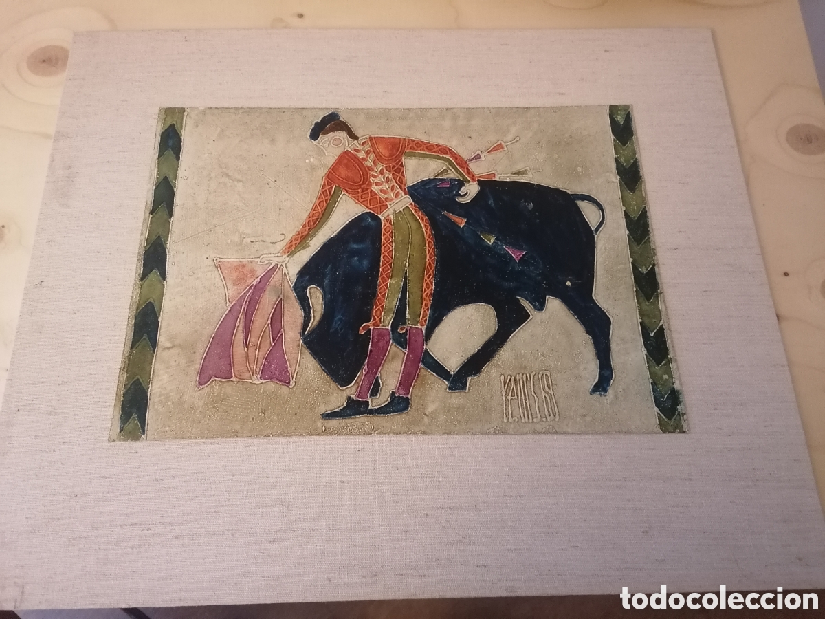 Arte: Cuadro de cuero repujado vintage Tauromaquia