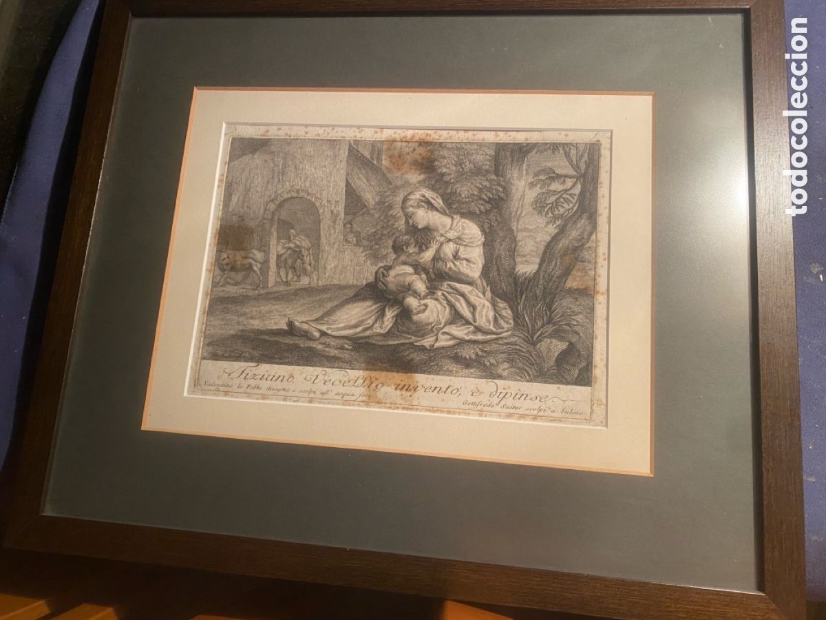 Arte: VALENTINO LE FEBRE (1637-1677): - GRABADO ORIGINAL INSPIRADO EN UNA OBRA DE TIZIANO - (26X19 CM)