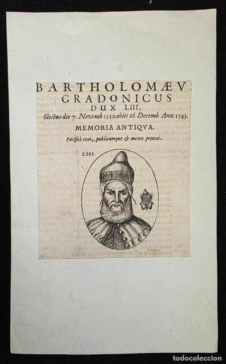 Arte: Grabado Antiguo Original Bartholomaev Gradonicus (Bartolomeo Gradenigo) Dux LIII de Venecia