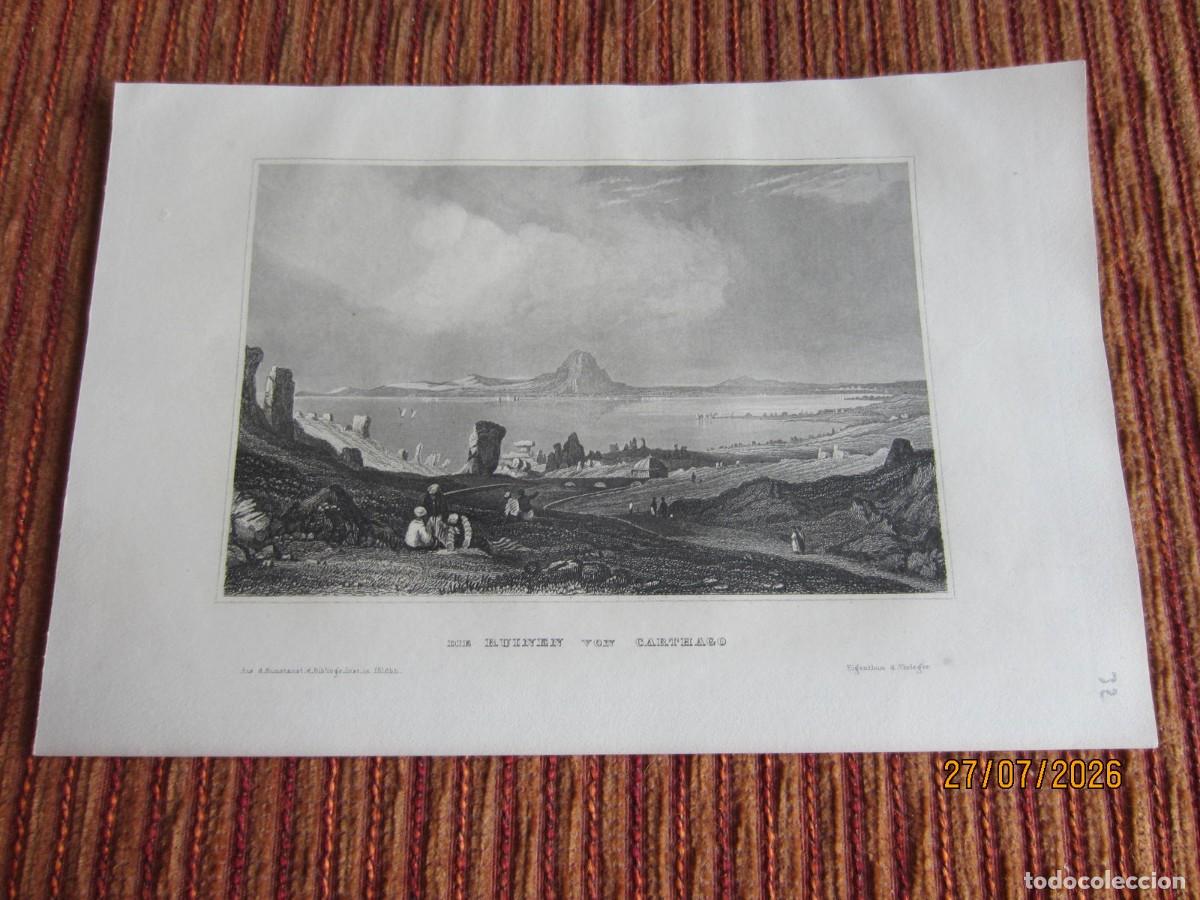 Arte: 1860- GRABADO ORIGINAL DE CARTAGO. T&Uacute;NEZ