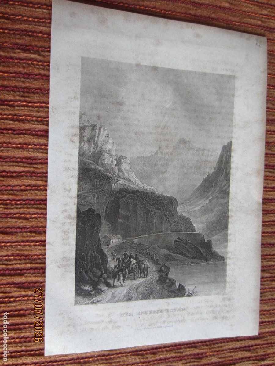 Arte: 1860- GRABADO ORIGINAL DE LOS C&Agrave;RPATOS SERBIOS. DANUBIO. PASO DE KOSAN. SERBIA